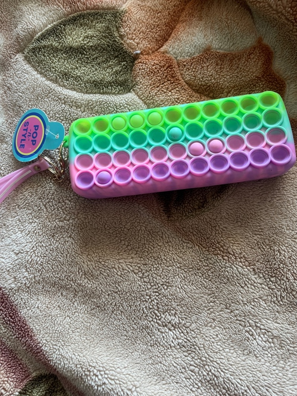 pop Rainbow Neon Green Teal Pink Pop-It Wristlet Pencil Case